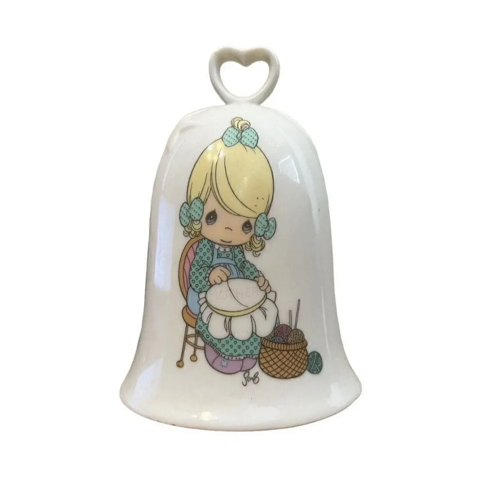 Precious Moments Bell Mother Sew Dear Sewing Best Mom Porcelain Heart 1995 Vtg